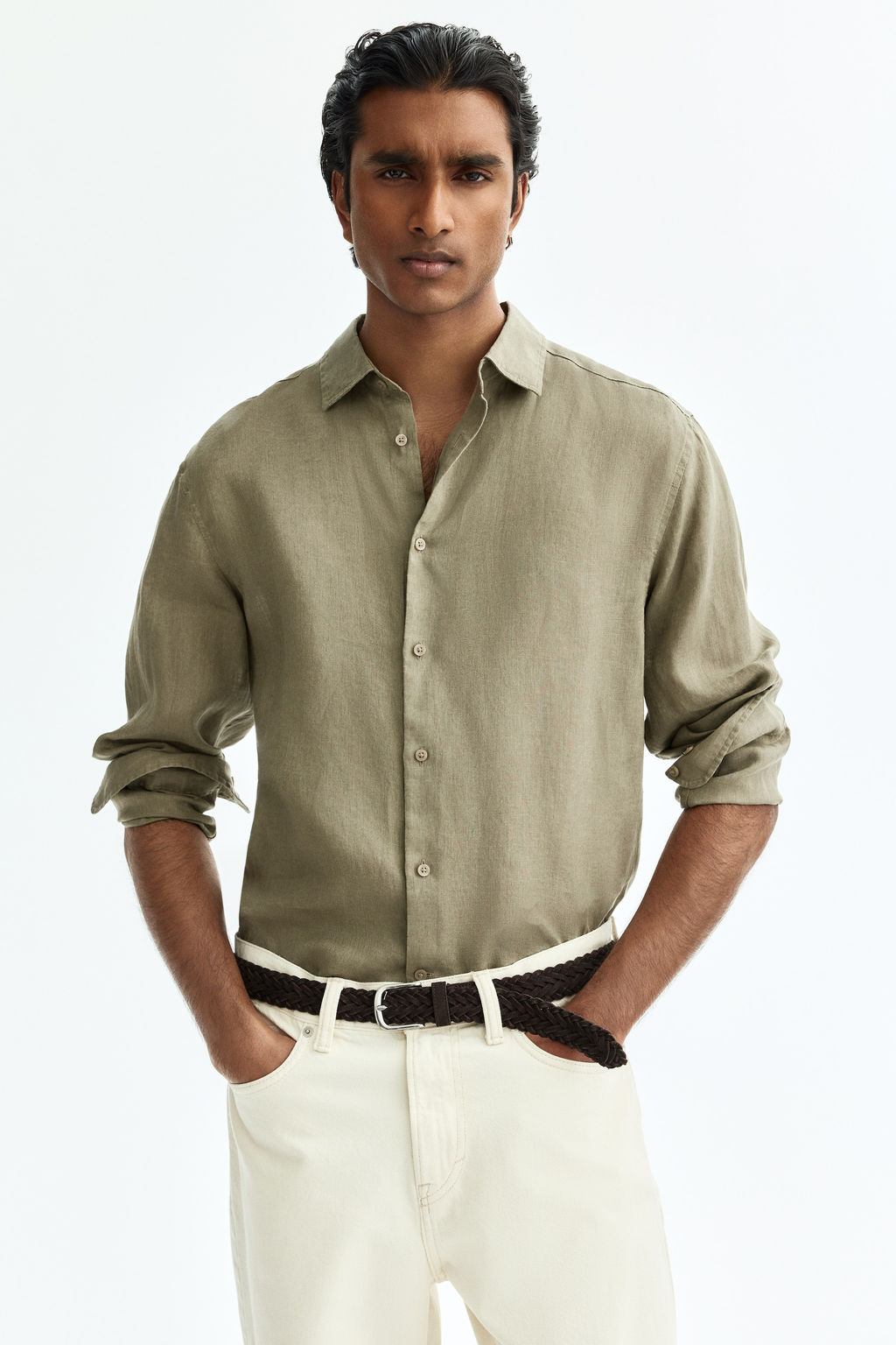 Camisa de lino Slim Fit - H&m фото 10