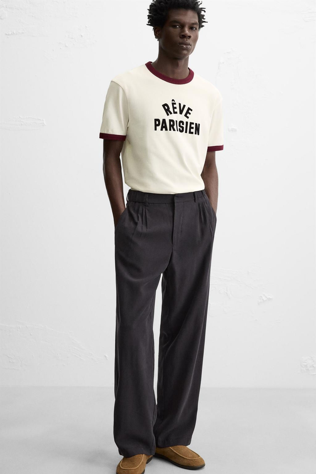 T-SHIRT WITH CONTRASTING RIBBED TRIMS - Zara фото 6