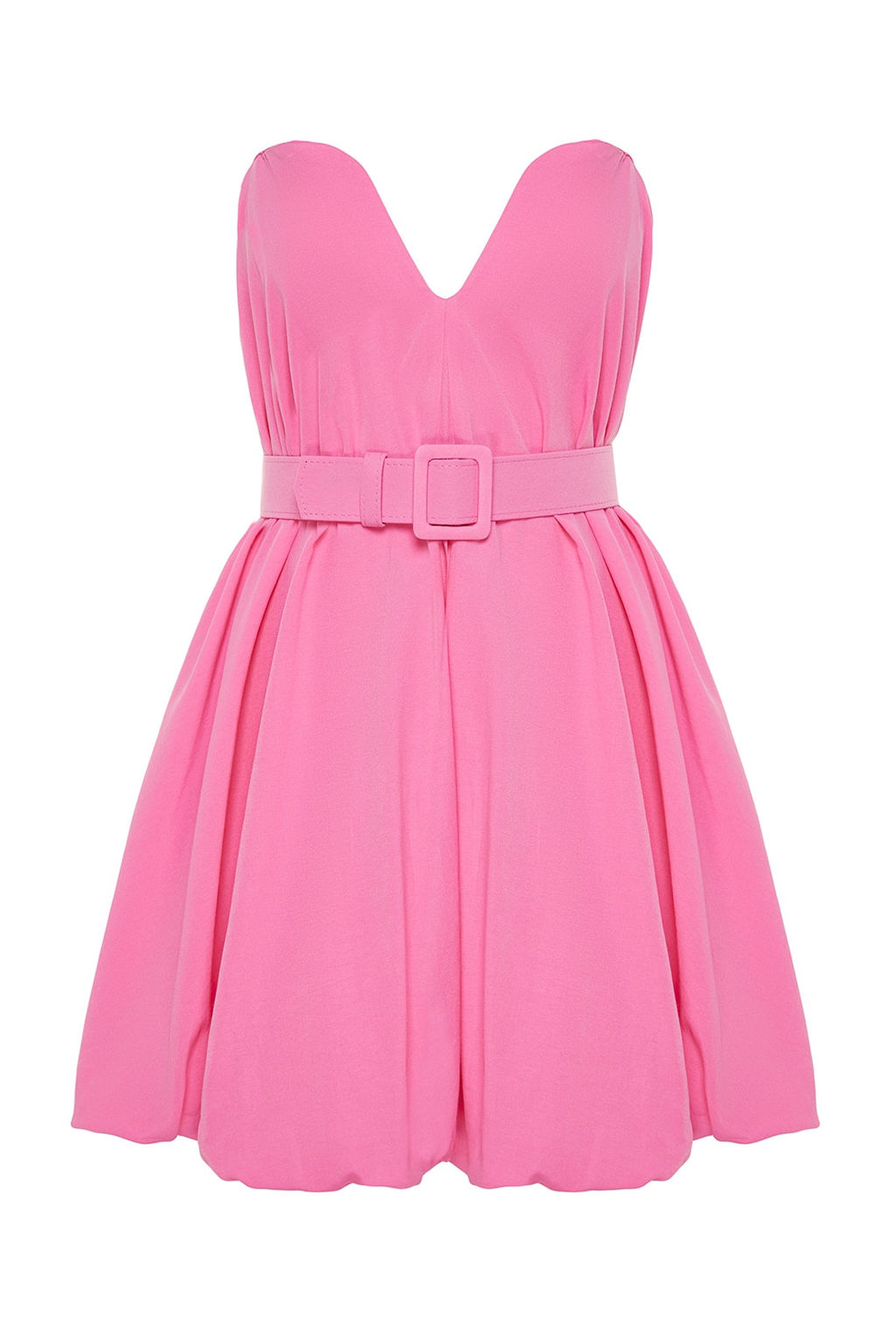 TRENDYOLMILLA Pembe A-Kesim Balon Etek Kemer Detayl? Dokuma Poplin K?sa S?k Abiye Elbise TPRSS23EL00576  фото 7