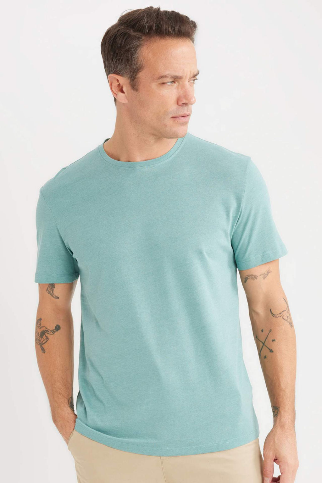 New Regular Fit Bisiklet Yaka Basic Duz K?sa Kollu Tisort - Defacto фото 18