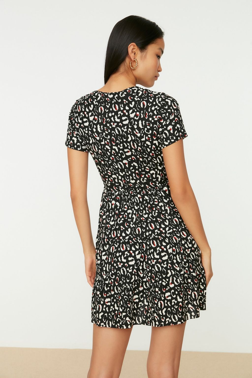 Yesil Bask?l? Kruvaze Yaka Mini Esnek Orme Elbise TWOSS21EL0241 - Trendyolmilla фото 10