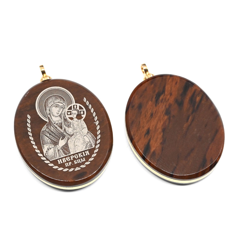 Кулон из обсидиана с окантовкой Иверская 20*30смм