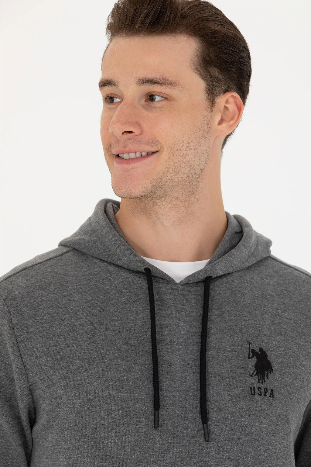 U. S. Polo Assn Мужская базовая толстовка с капюшоном антрацитового меланжевого цвета - U.s. polo assn фото 2