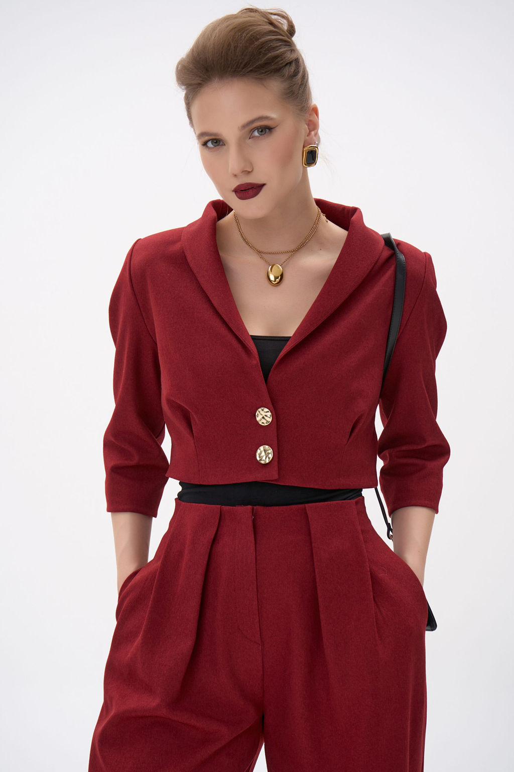 Короткий пиджак Джуди (бордовый) - Эльза фото 14