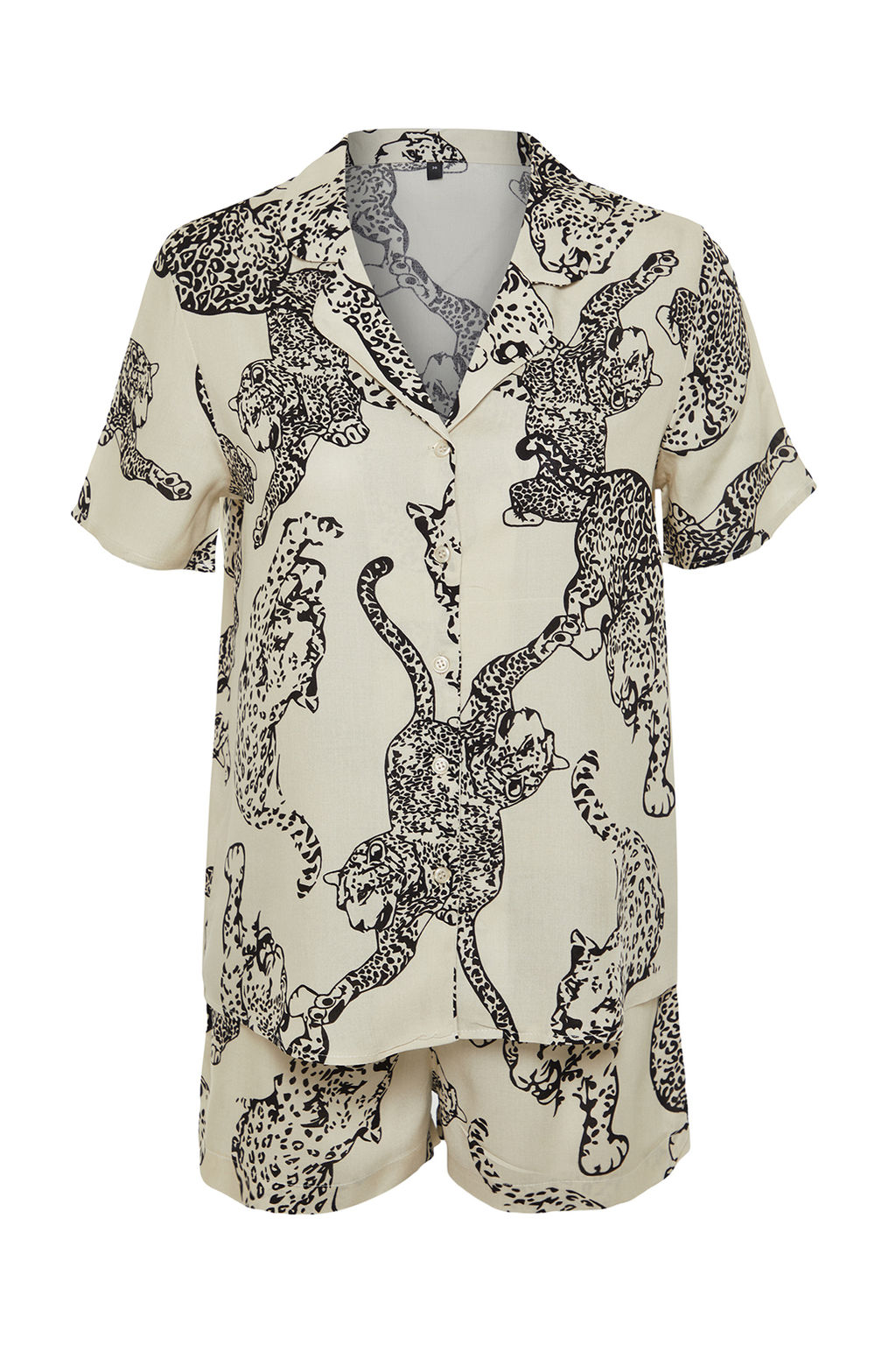 Krem Kaplan Desenli Viskon Sortlu Dokuma Pijama Tak?m? THMSS24PT00011