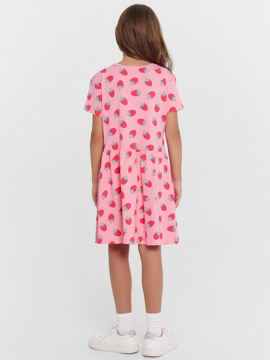 Платье для девочек розовое с принтом клубнички - Mark formelle фото 3