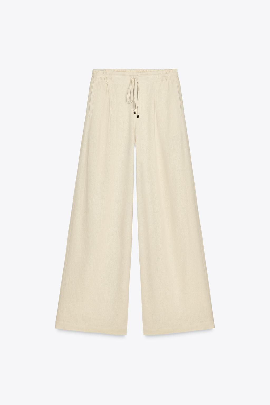LINEN BLEND WIDE-LEG TROUSERS WITH BELT - Zara фото 10