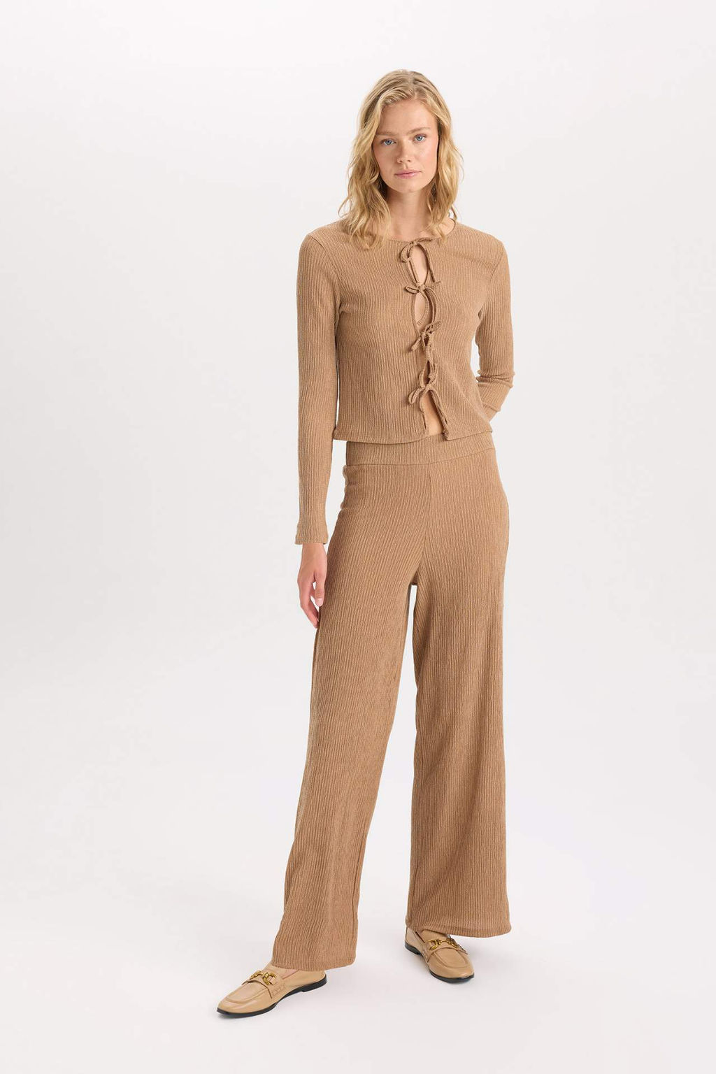 Wide Leg Genis Bol Paca Esnek Belli Basic Duz Burumcuk Pantolon - Defacto фото 4