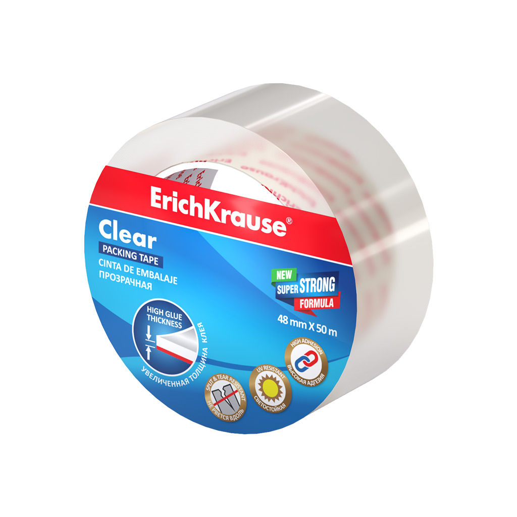 Цена за 1 шт. Клейкая лента упаковочная ErichKrause Clear, 48mmх50m, прозрачный (в пленке по 1 шт.)