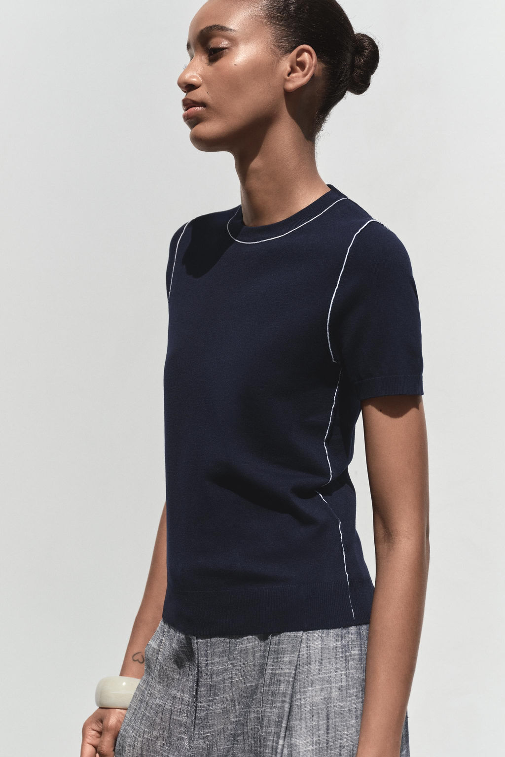 SHORT SLEEVE KNIT TOP WITH PIPING - Zara фото 35