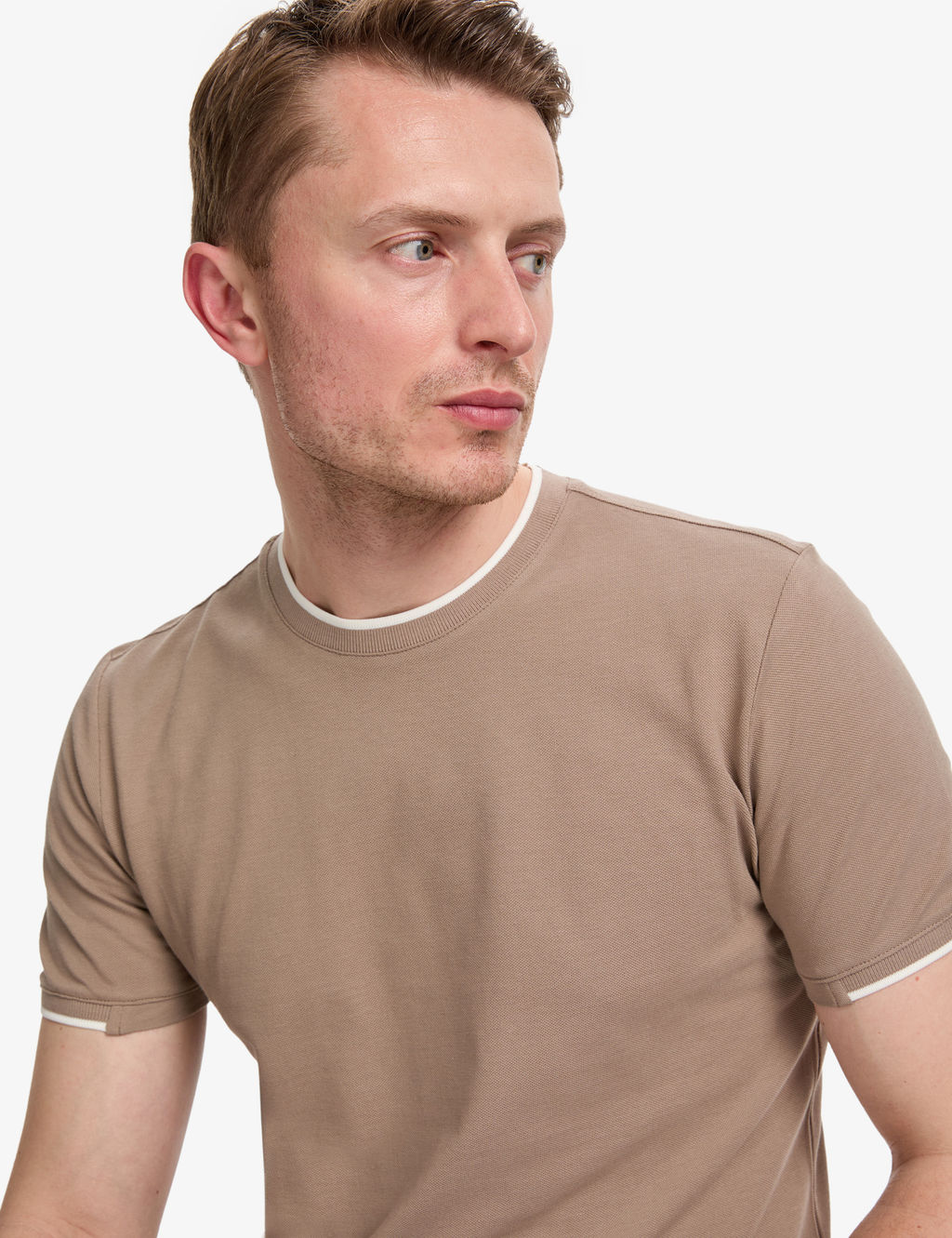 Kahverengi Slim Fit %100 Pamuk Bisiklet Yaka Ti__rt