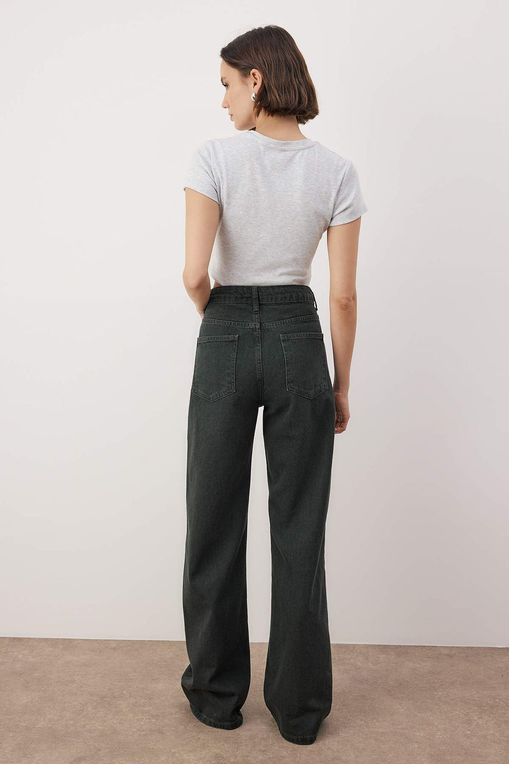 Petrol Yuksek Bel Vintage Y?kama Ozel Renk Denim Wide Leg/Genis Paca Jeans TWOAW26JE00110