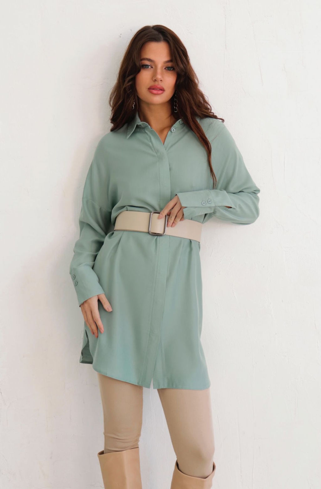 Базовая удлинённая рубашка свободного силуэта - Martichelli фото 43