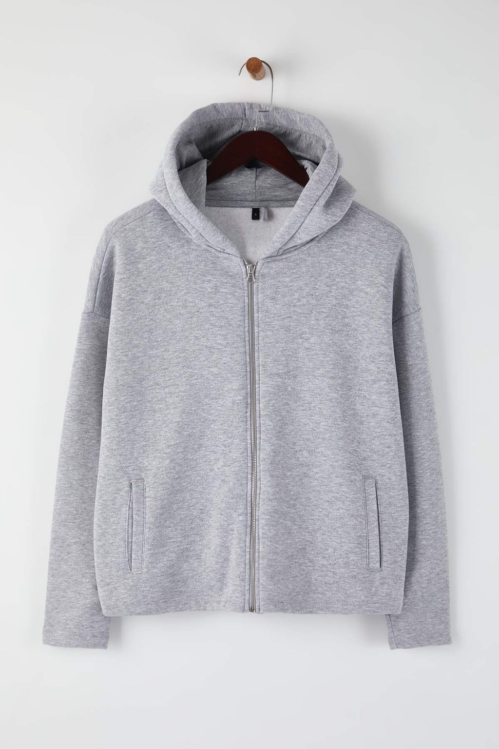 Ac?k Sar? Kal?n Ici Polarl? Kapusonlu Fermuarl? Oversize/Genis Kesim Orme Sweatshirt TWOAW26SW00111 - Trendyolmilla фото 3