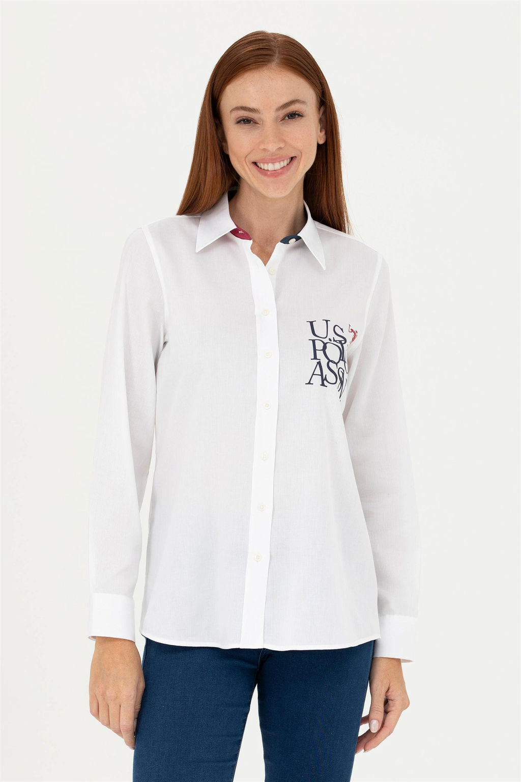 Женская белая рубашка с длинным рукавом - U.s. polo assn фото 8