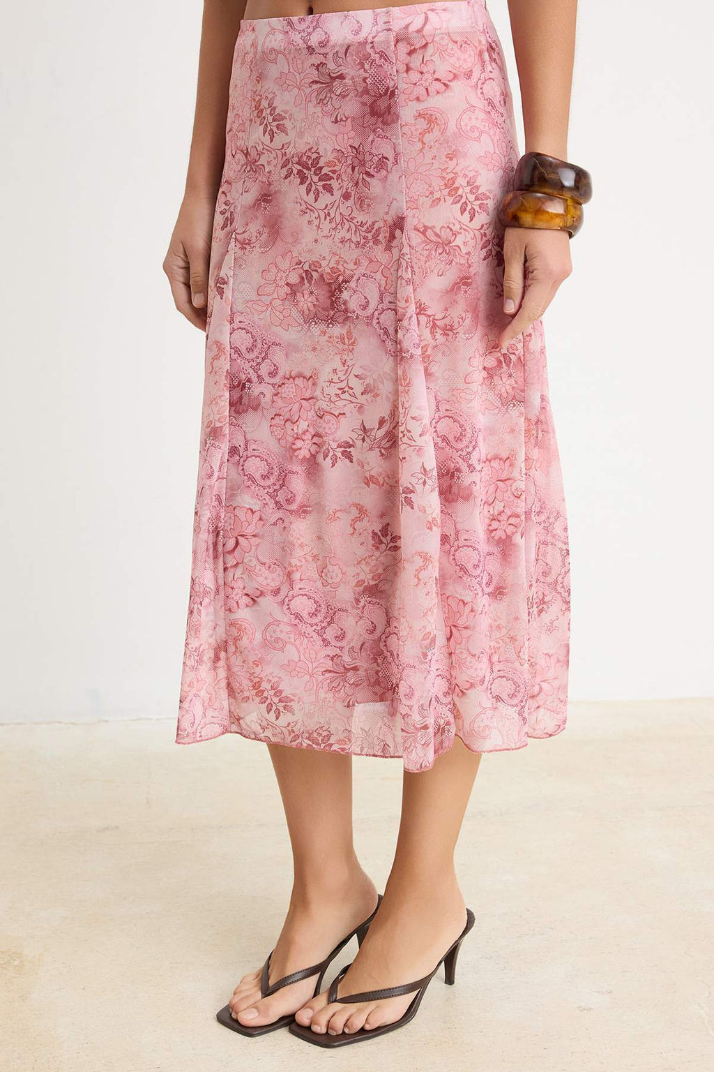 Cok Renkli Sal Desen Boho/Boho Chic Skater Yuksek Bel Midi Tul Orme Etek TWOSS26ET00163 - Trendyolmilla фото 3