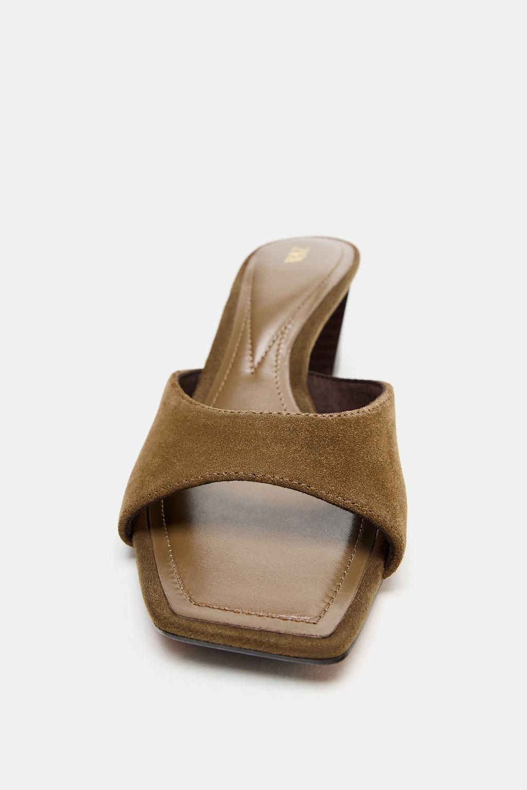 SPLIT SUEDE BLOCK HEEL MULES - Zara фото 4
