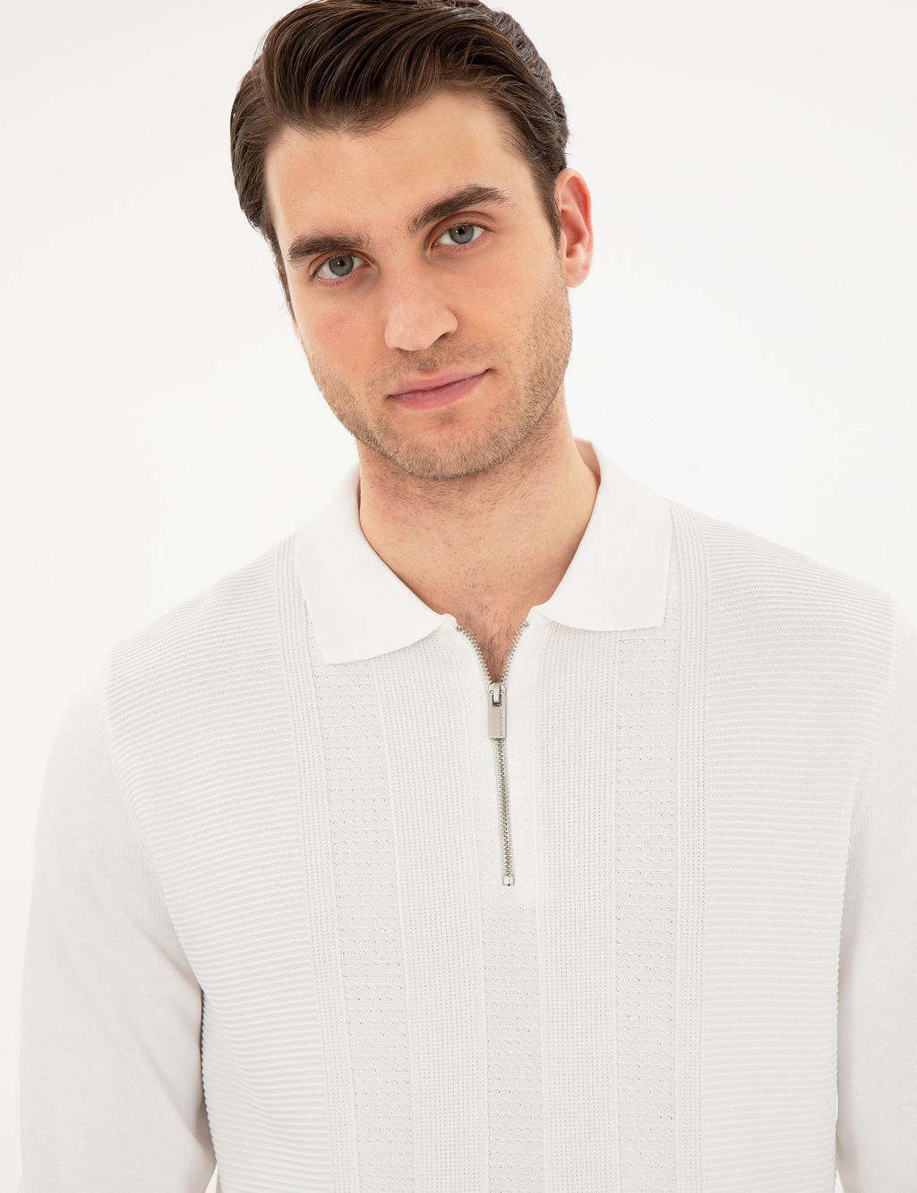 Ekru Regular Fit Fermuarl_ Polo Yaka Triko Kazak - Pierre cardin фото 2