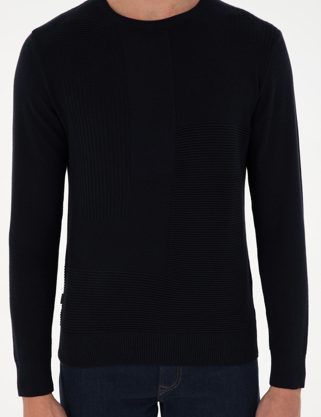Lacivert Slim Fit Bisiklet Yaka Y_n Kar___ml_ Triko Kazak - Pierre cardin фото 6