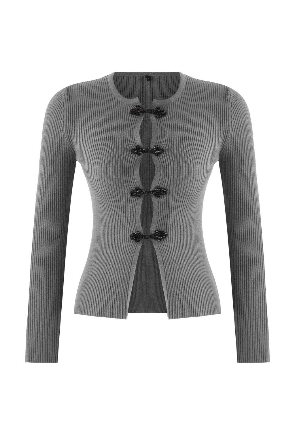 Antrasit Premium/Ozel Iplikli Fitted/Vucuda Oturan Aksesuar Detayl? Triko H?rka TWOAW26HI00201