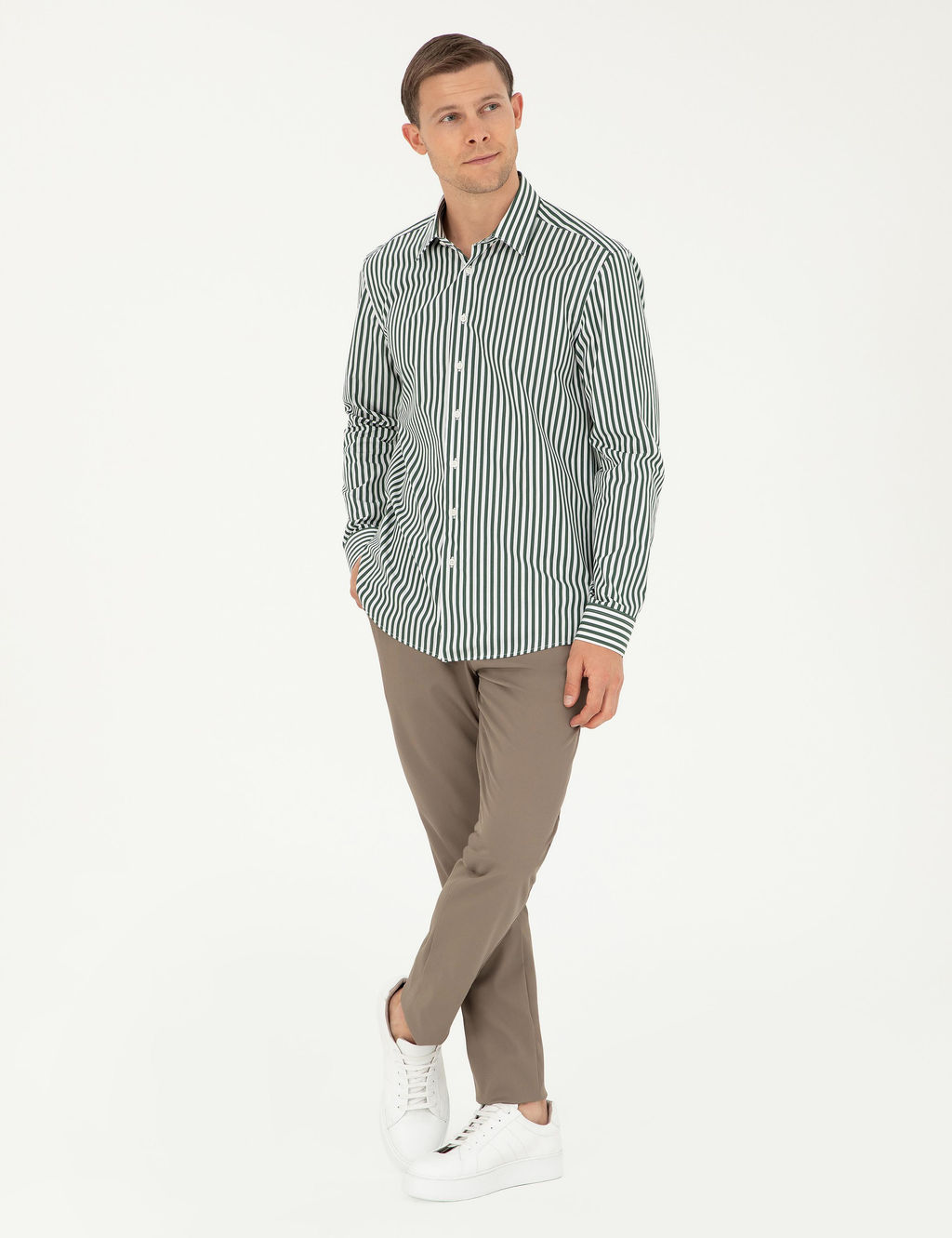 Темно-зеленая приталенная рубашка с длинным рукавом - Cacharel фото 4