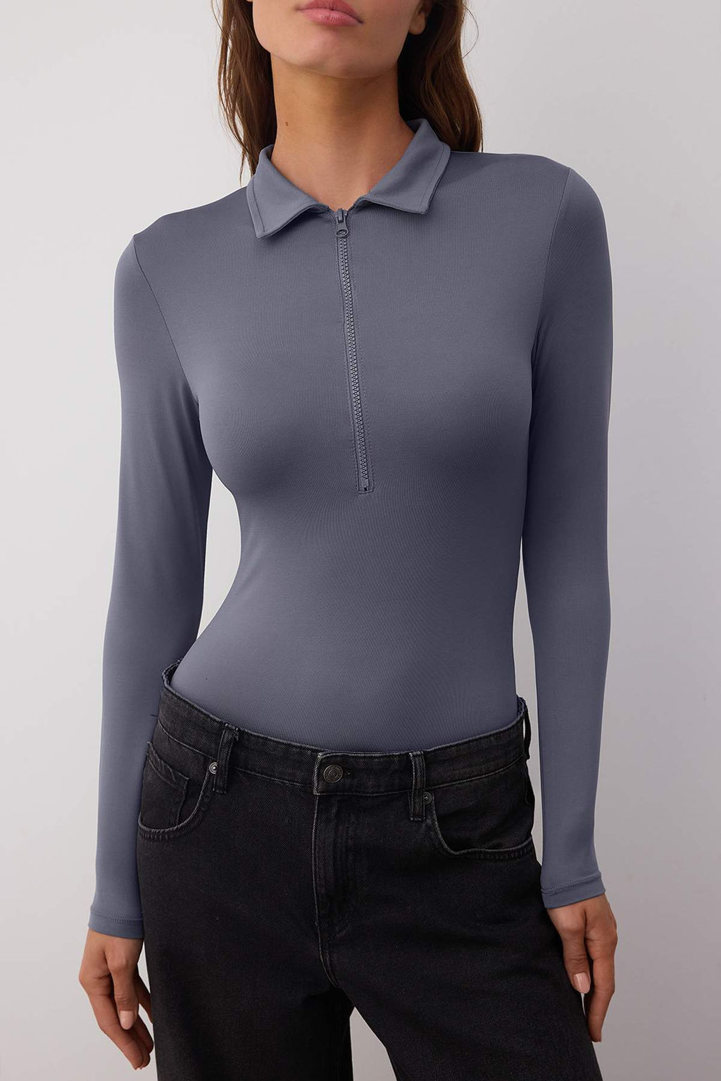 Antrasit Fermuar Yaka Detayl? C?tc?tl? Esnek Orme Body TWOAW24BD00005