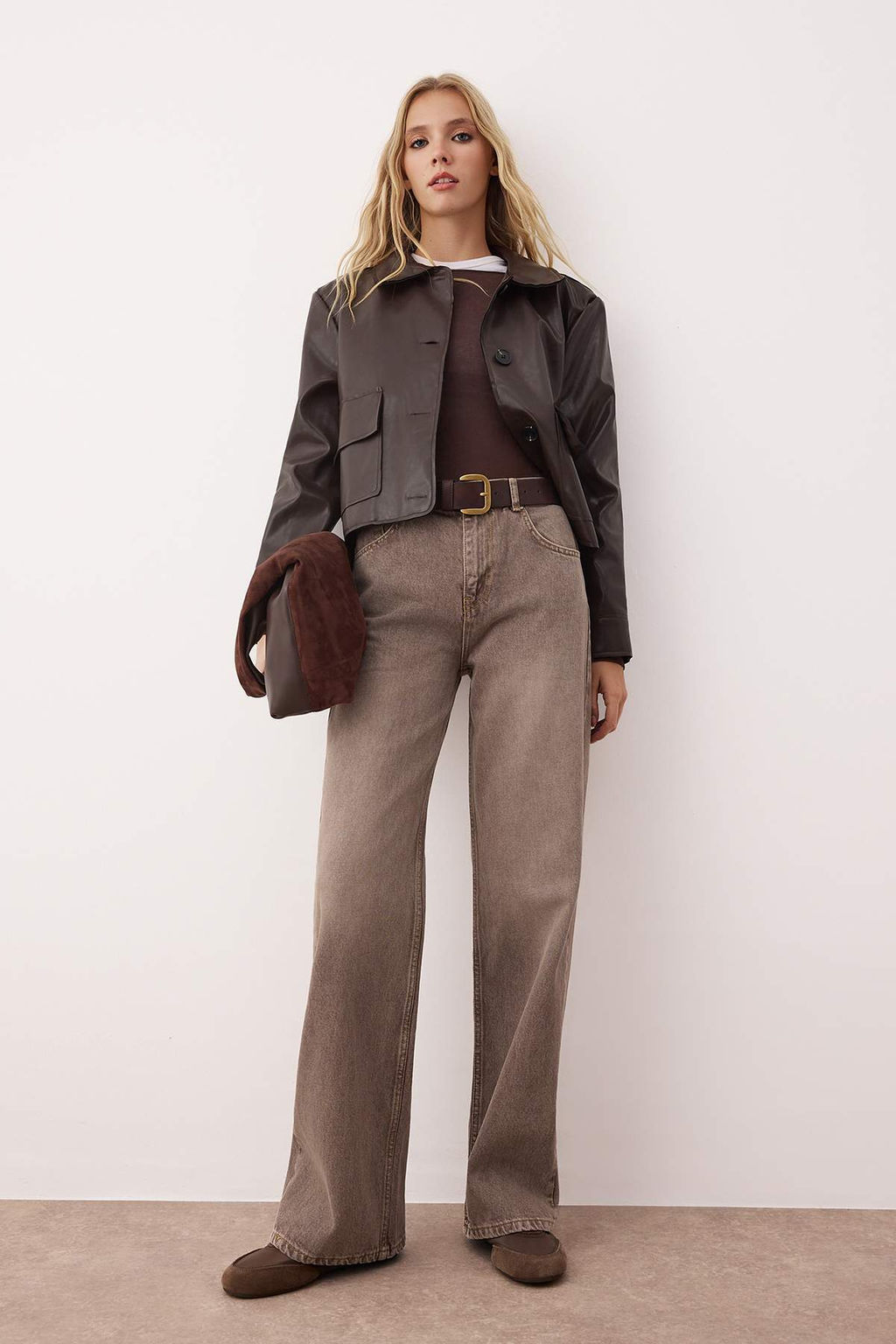 Camel Yuksek Bel Vintage Y?kama Genis Paca Wide Leg Jeans TWOAW26JE00124
