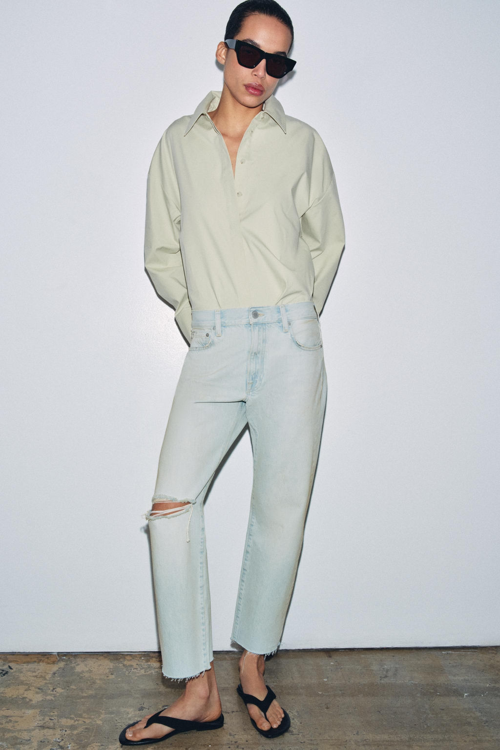 JEANS ZW COLLECTION RECTOS TIRO MEDIO ROTO / Azul claro - Zara фото 12