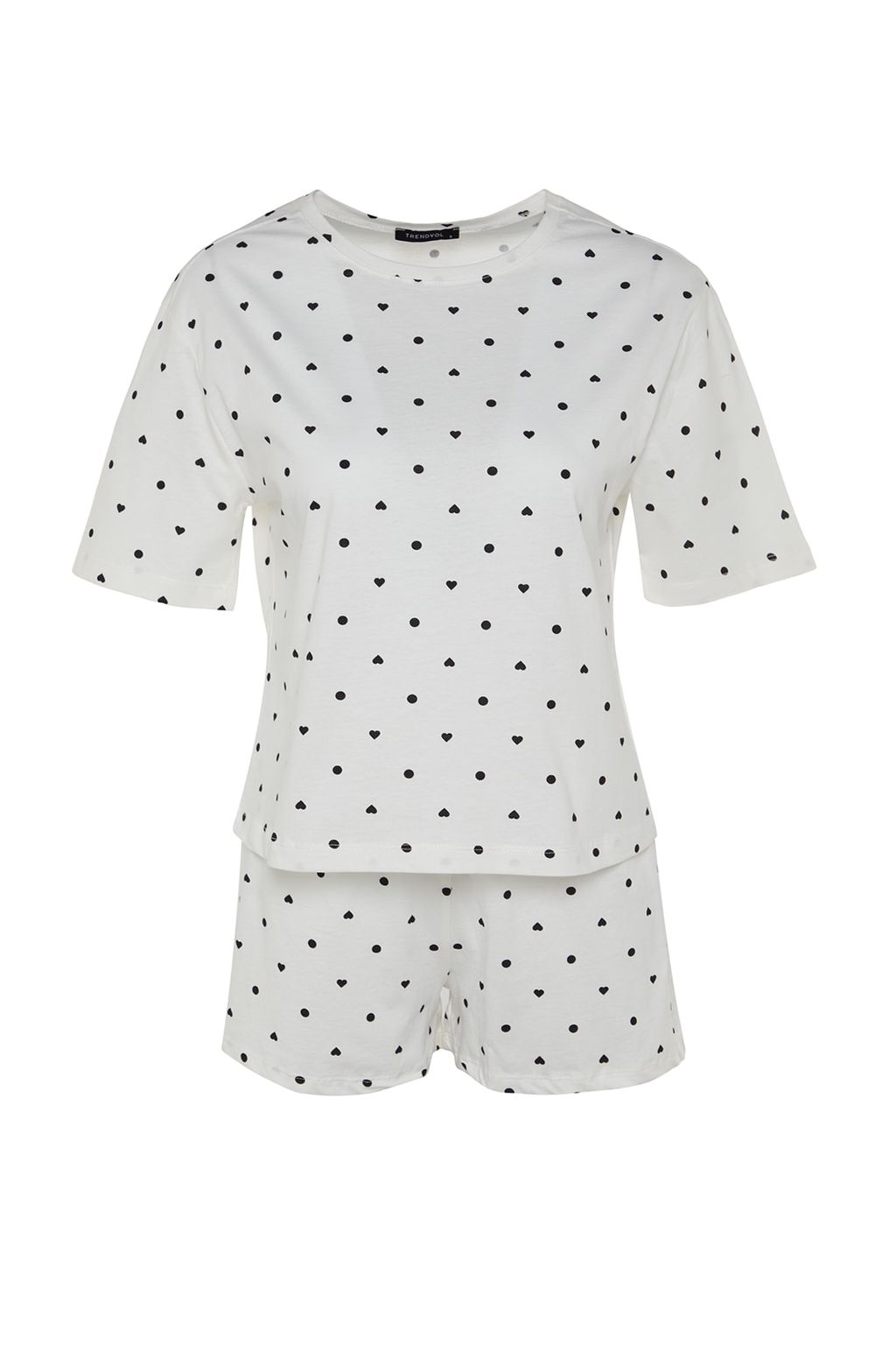 Trendyolmilla Beyaz %100 Pamuklu Puantiyeli ve Kalpli Sortlu Orme Pijama Tak?m? THMSS21PT1485 фото 31