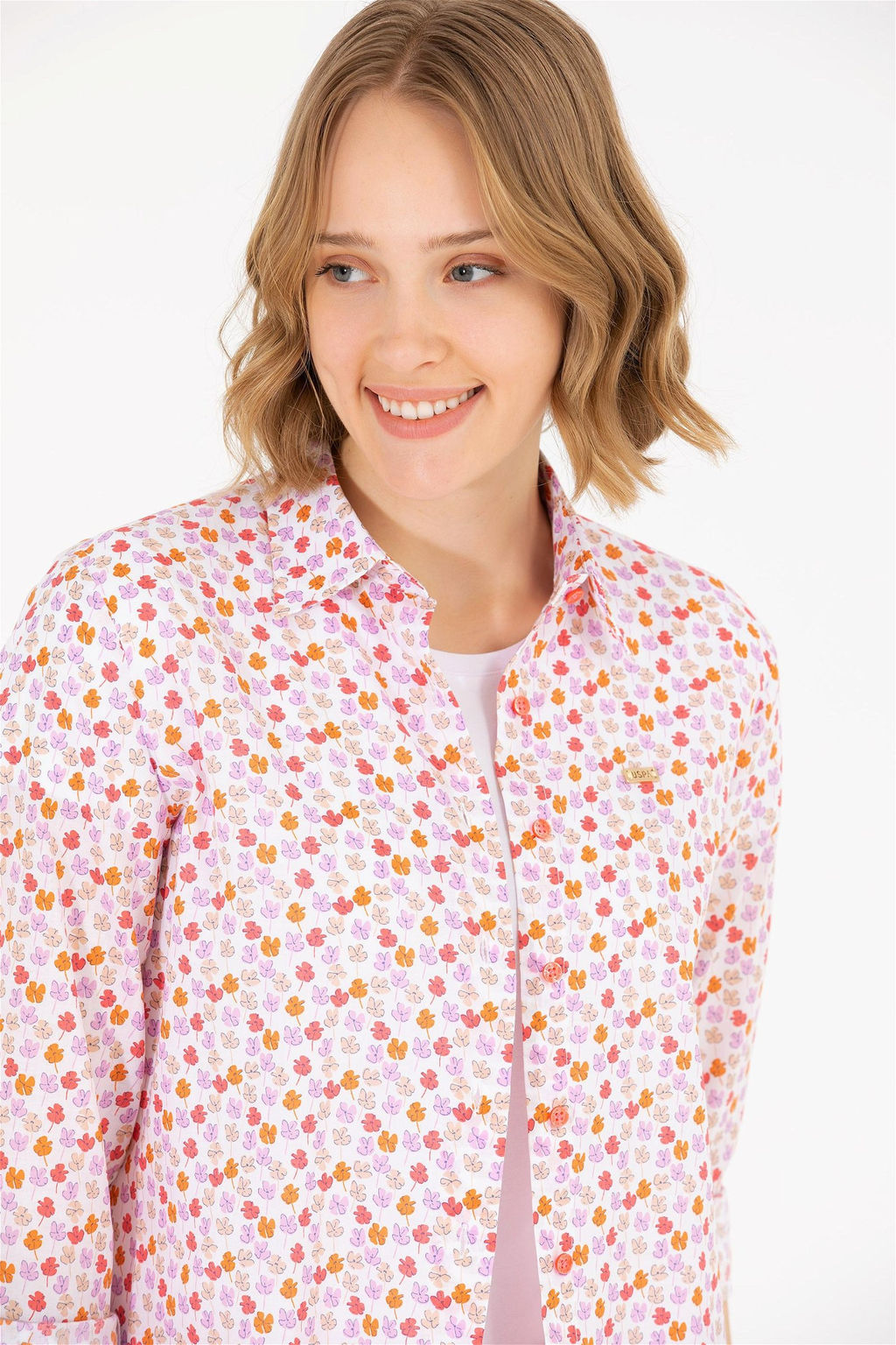 Женская рубашка лососевого цвета с длинным рукавом Неожиданная скидка в корзине - U.s. polo assn фото 3