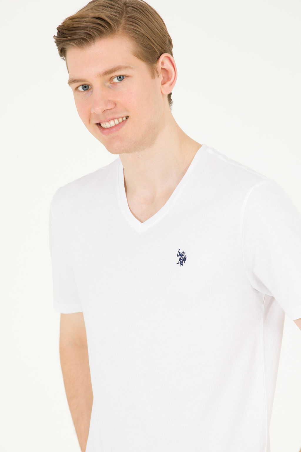 U. S. Polo Assn Мужская белая базовая футболка с v-образным вырезом - U.s. polo assn фото 4