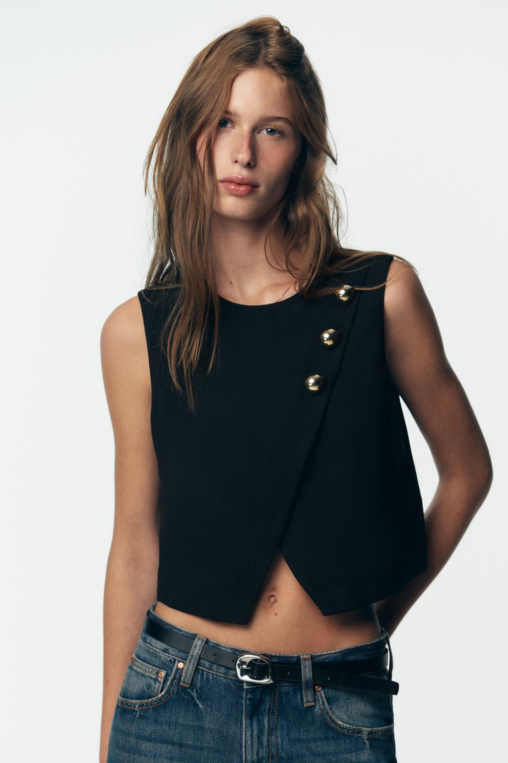 GOLD BUTTON CROSSOVER TOP - Zara фото 10