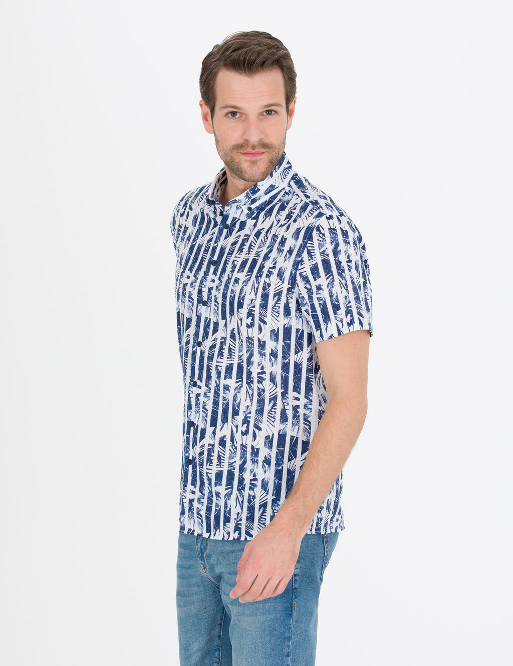 Lacivert Regular Fit K_sa Kollu G_mlek