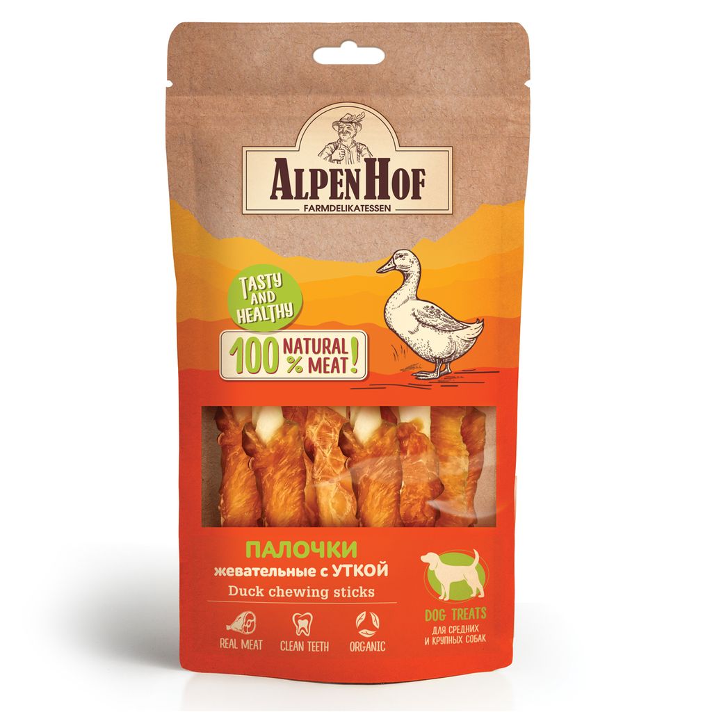 Альпенхоф д/с средних и крупных пород Жевательные палочки с уткой 80г, A531, Неотерика, 20.