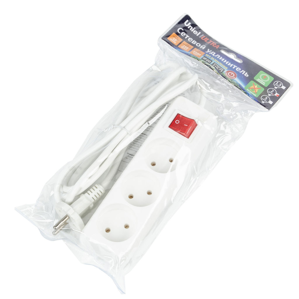 S-CU3-2B WHITE Удлинитель серии Ultra, шнур 2м., 3 гнезда, 10A, б/з. Белый. TM Uniel - Volpe фото 2