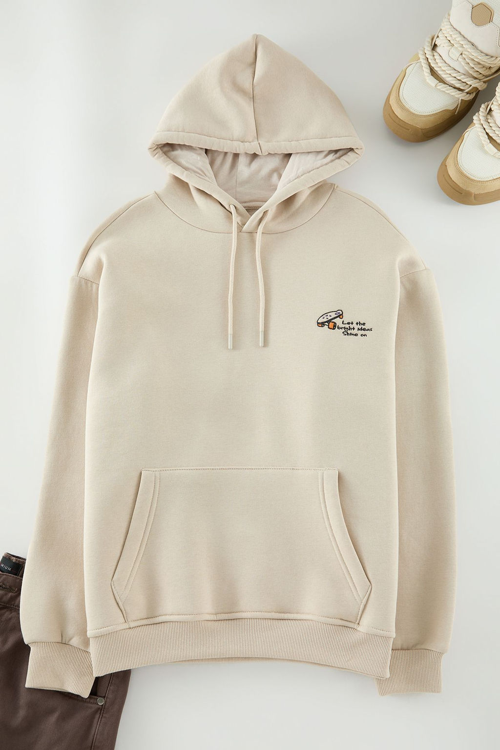 TRENDYOL MAN Haki Oversize/Genis Kesim Nak?sl? Ici Polarl? Kapusonlu Sweatshirt TMNAW25SW00016 - Trendyolmilla фото 6