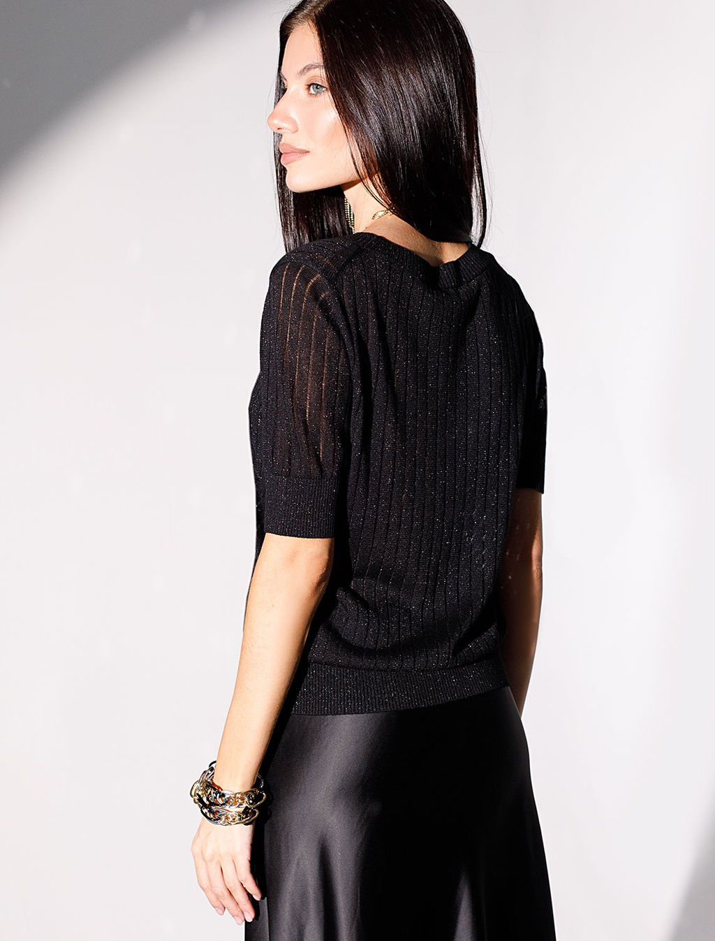 Джемпер с коротким рукавом тонкой вязки из вискозы с люрексом - Vilatte фото 4