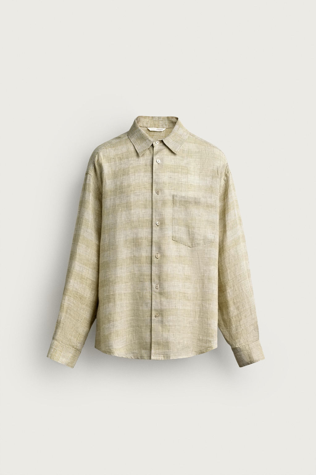 CAMISA RELAXED FIT CUADROS 100% LINO / Verdes - Zara фото 6