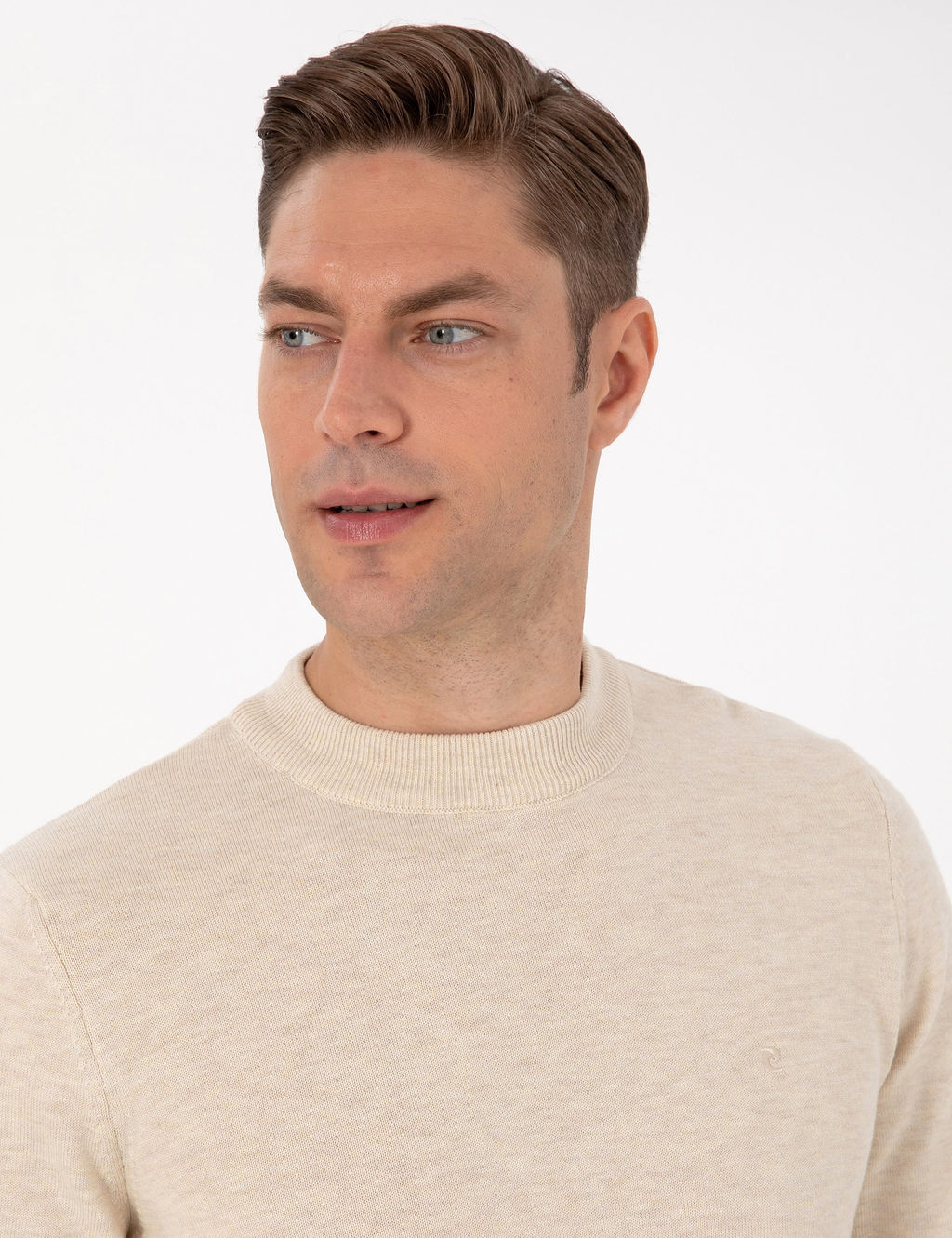 Krem Melanj Slim Fit _eyrek Yaka Basic Triko Kazak