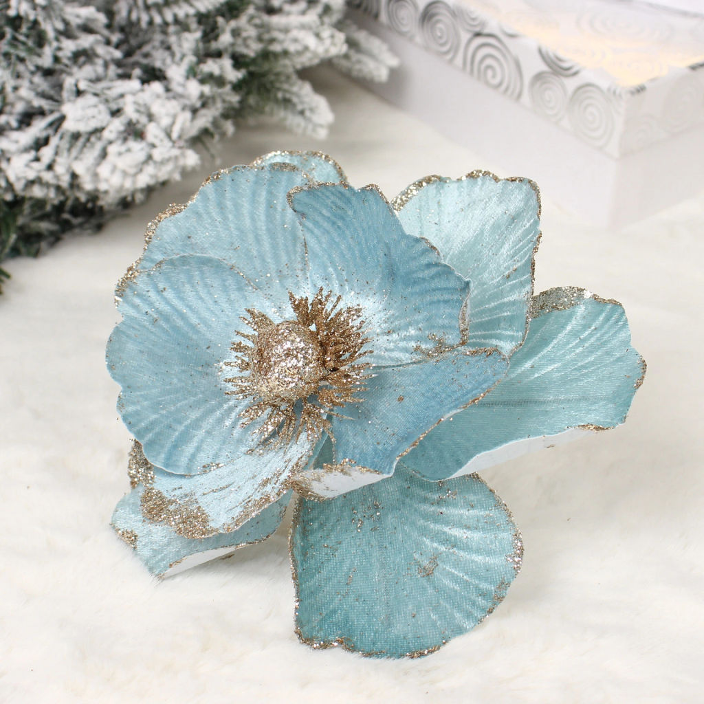 Цена за 2шт. Украшение новогоднее "Пуансеттия - Нежное прикосновение" 17 см, Голубой