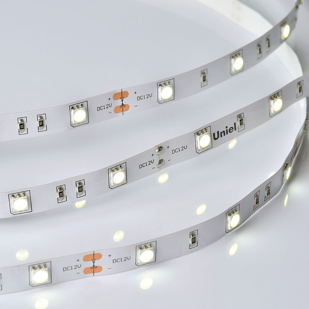 ULS-M22-5050-30LED/m-10mm-IP20-DC12V-7,2W/m-5M-6500K PROFI Гибкая светодиодная лента на самоклеящейся основе. Катушка 5м. в герметичной упаковке. Дневной свет (6500K). ТМ Uniel.