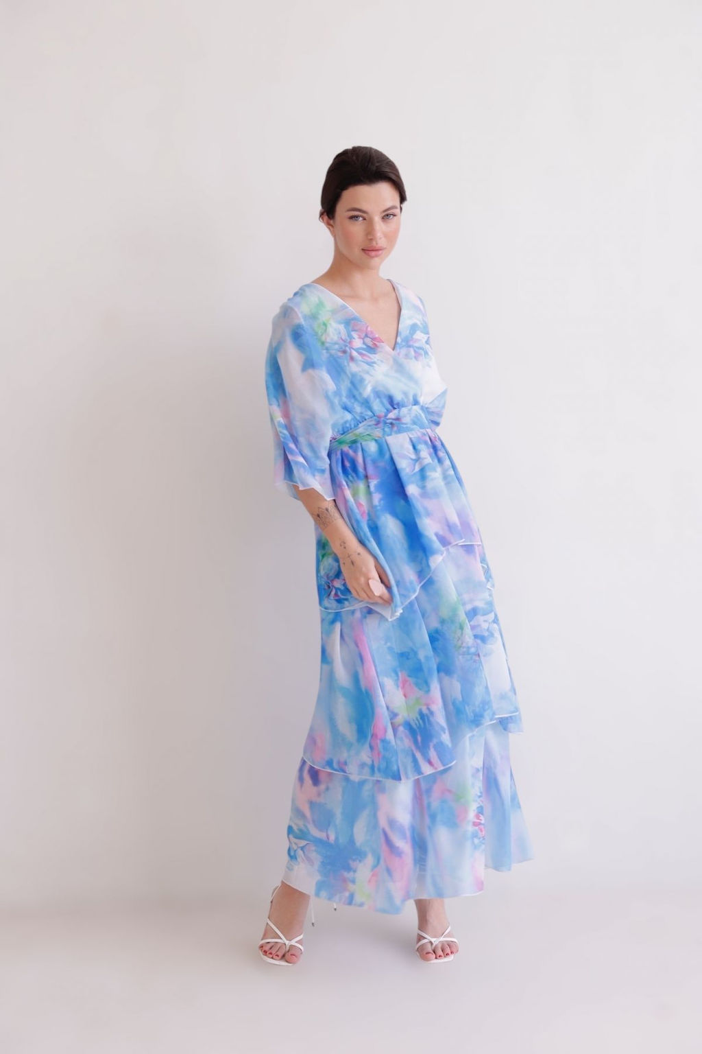 Martichelli Платье голубое с принтом воздушное  фото 4