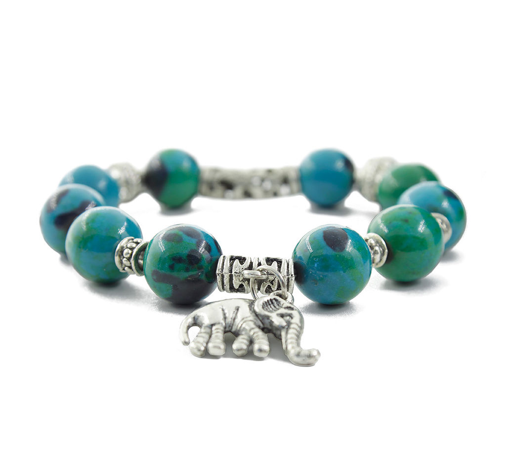 Браслет хризоколла (имитация) со слоном