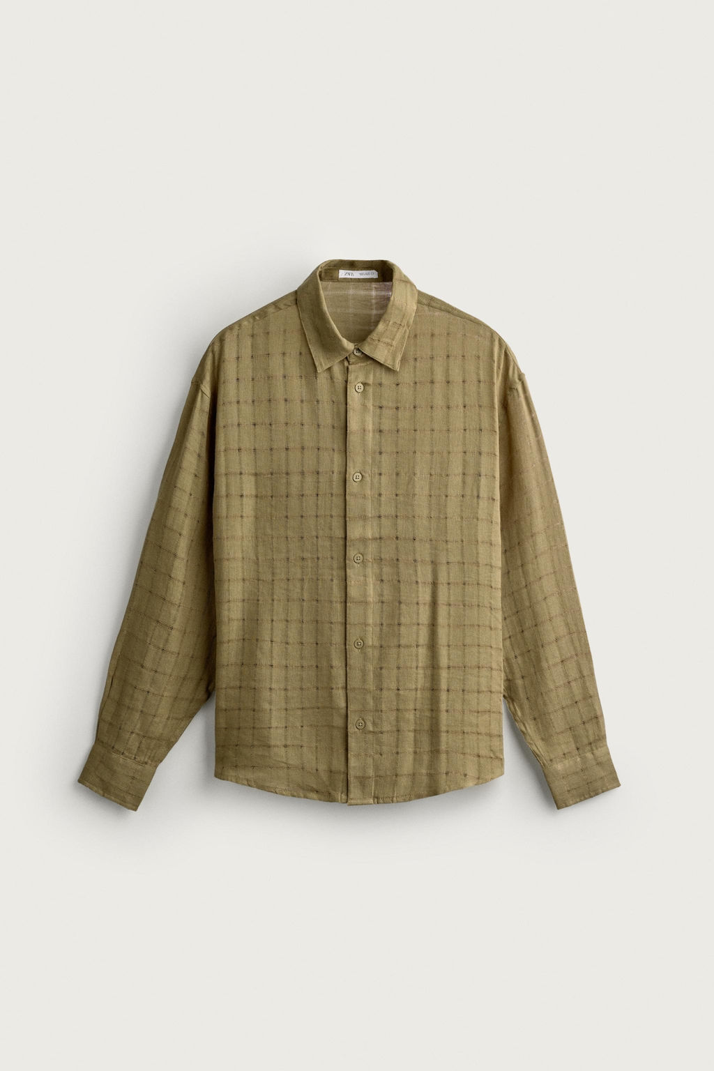 CAMISA RELAXED FIT JACQUARD CUADROS LINO - ALGOD?N / Khaki claro - Zara фото 7