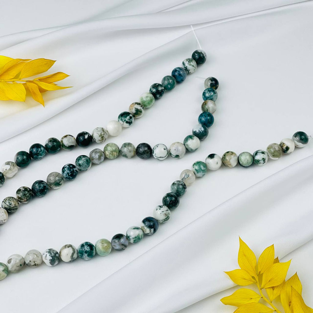 Бусины для украшений из Мохового агата (30 бусин) 38 см