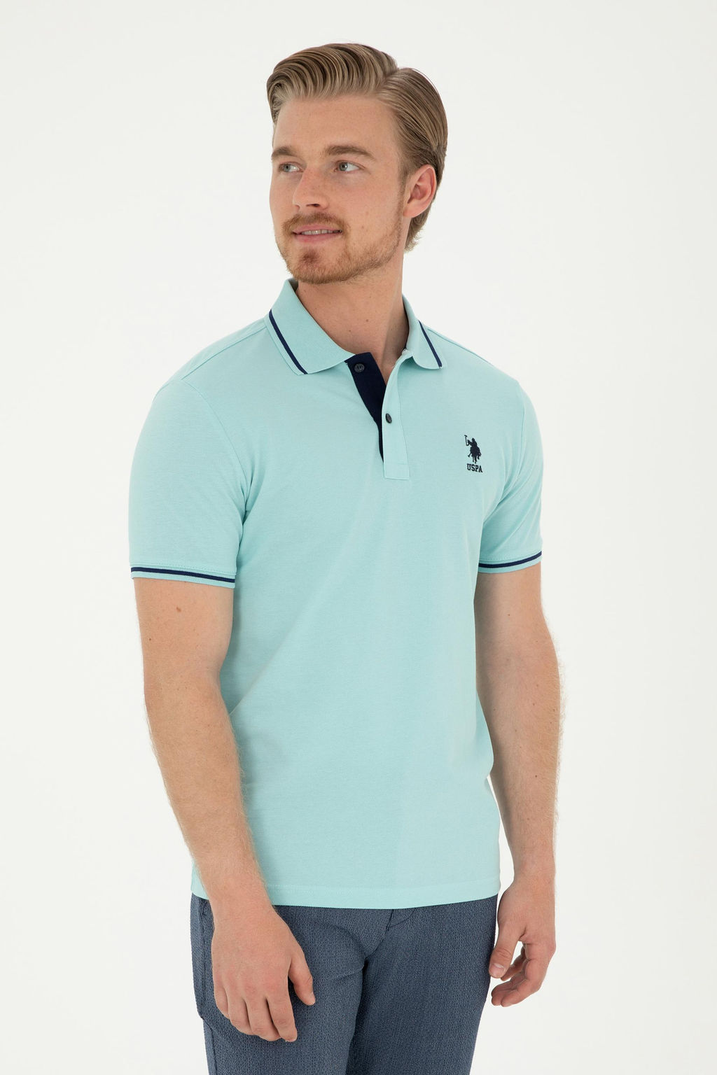 Футболка мужская U.S. Polo Assn цвета морской волны хлопок  фото 8