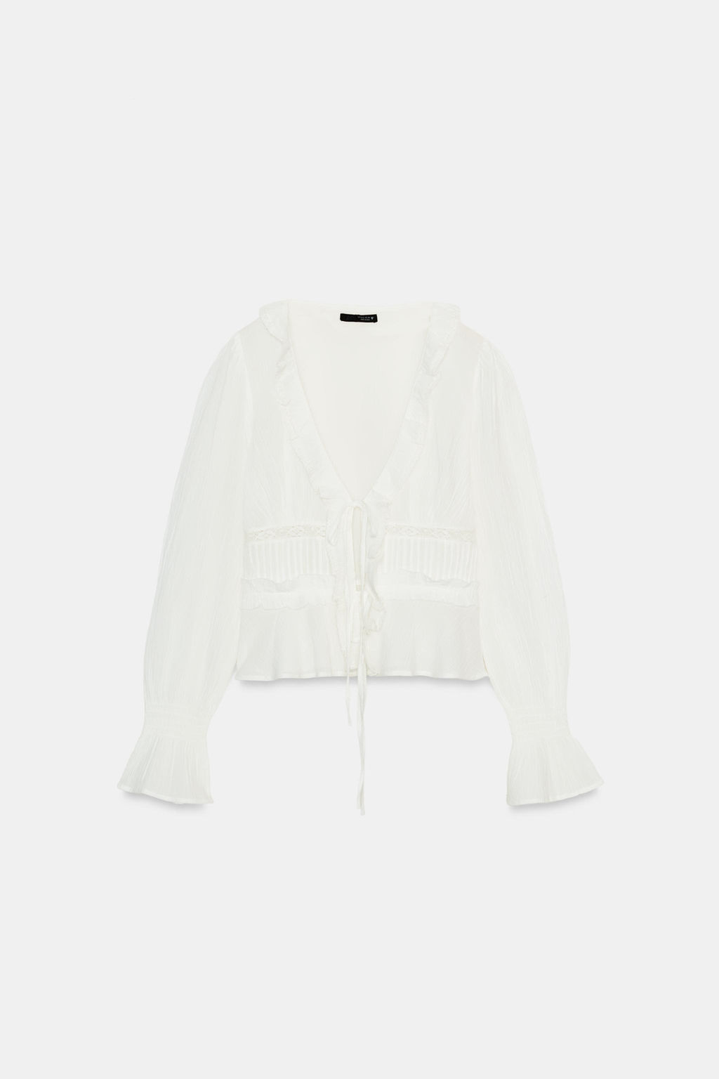 CAMISA GASA BORDADOS Y VOLANTES / Blanco roto - Zara фото 5