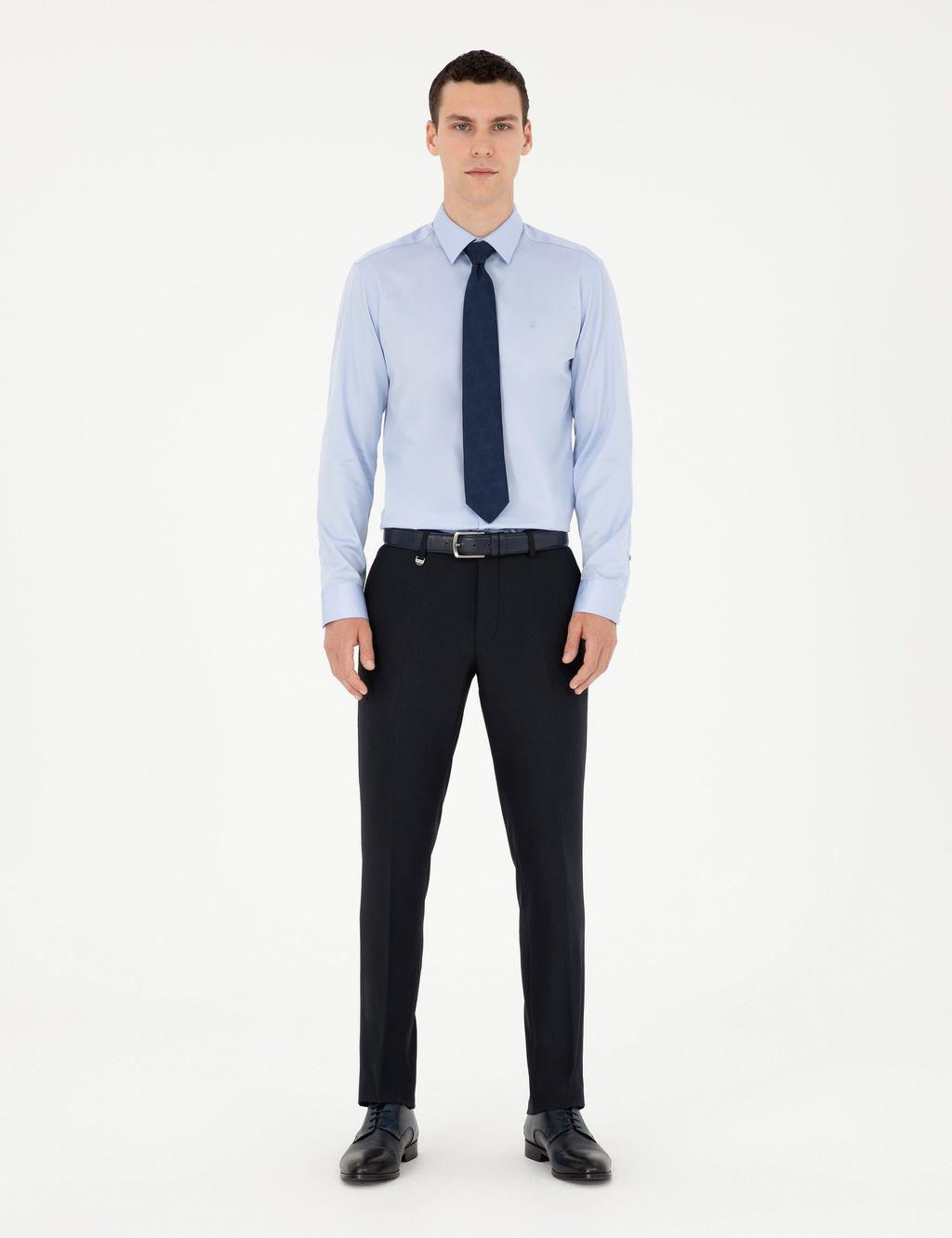 Koyu Mavi Slim Fit Uzun Kollu Basic G_mlek