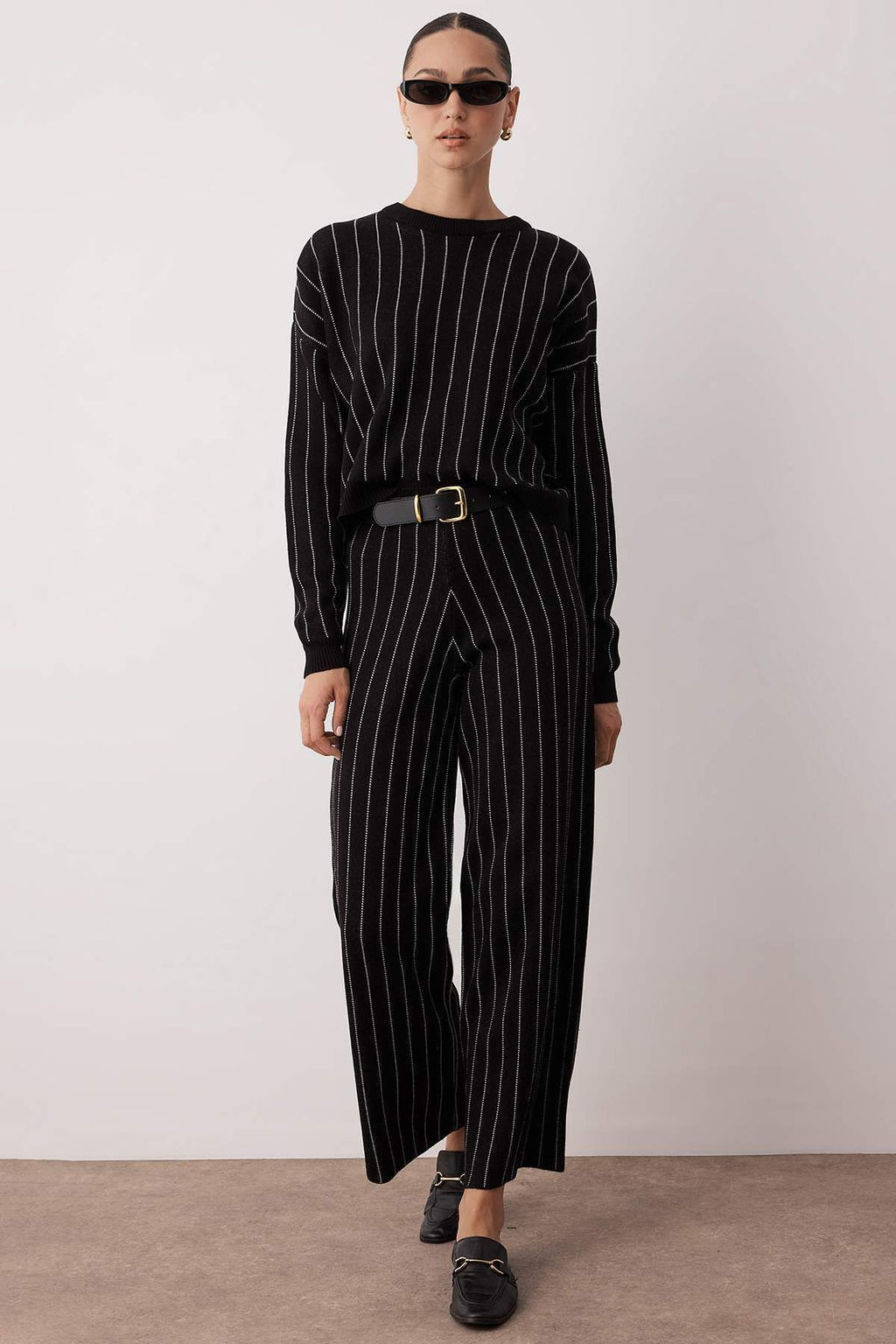 Siyah Cizgili Smart Kazak-Pantolon Triko Alt - Ust Tak?m TWOAW26AU00018 - Trendyolmilla фото 2