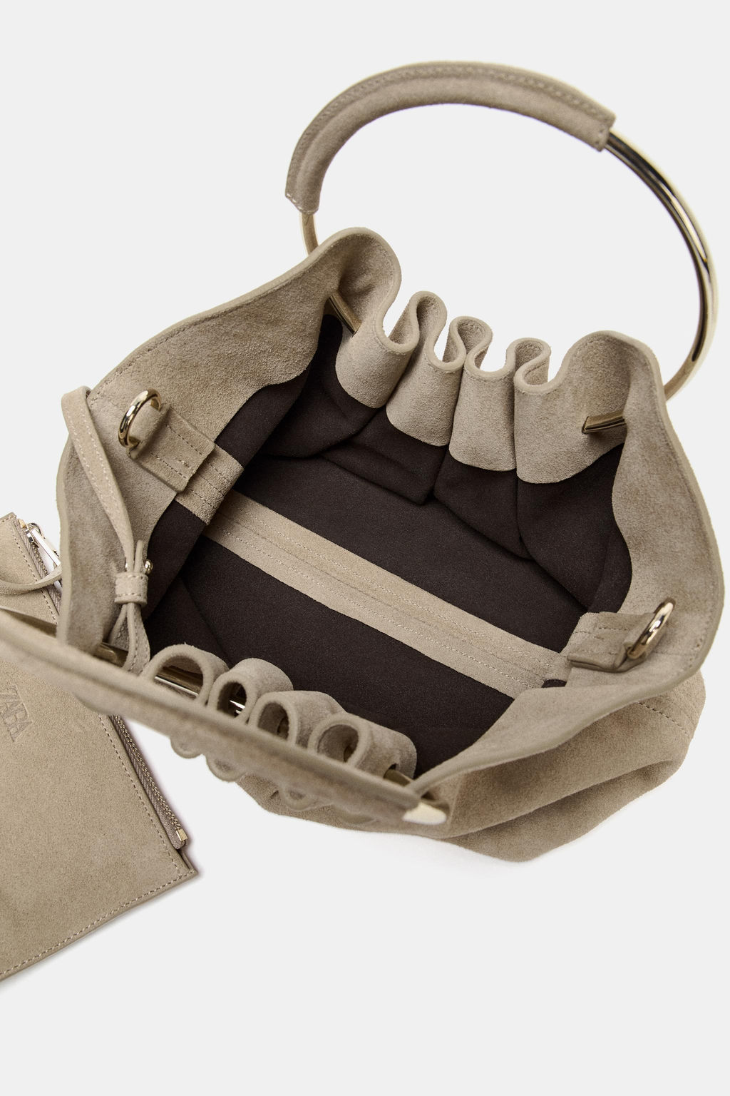 RIGID HANDLE SPLIT SUEDE BUCKET BAG - Zara фото 8
